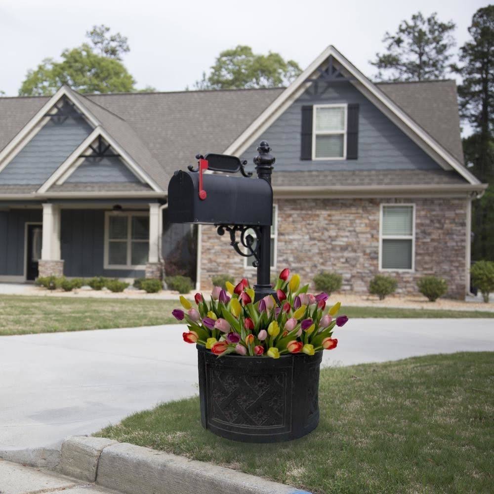 MPG 18 in. Dia Charcoal Cast Stone Mailbox Planter PF6122AC - Image 3