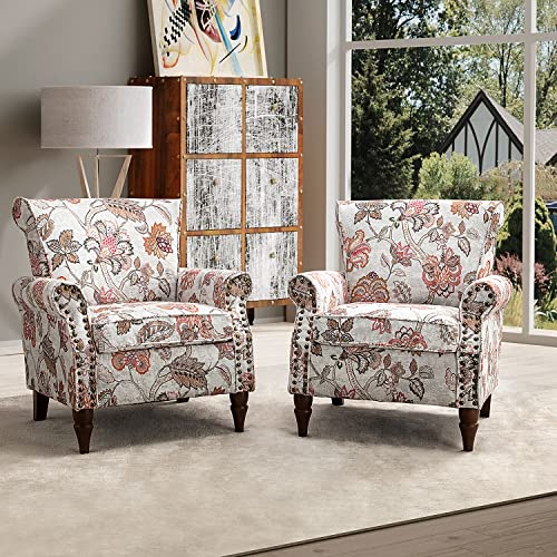 HULALA HOME Modern Wingback Accent Chair with Wood Legs & Removable Cushion, Comfy Upholstered Armchair with Nailhead Trim, Floral Pattern Single Sofa Chair for Living Room Bedroom, Blue - Image 62