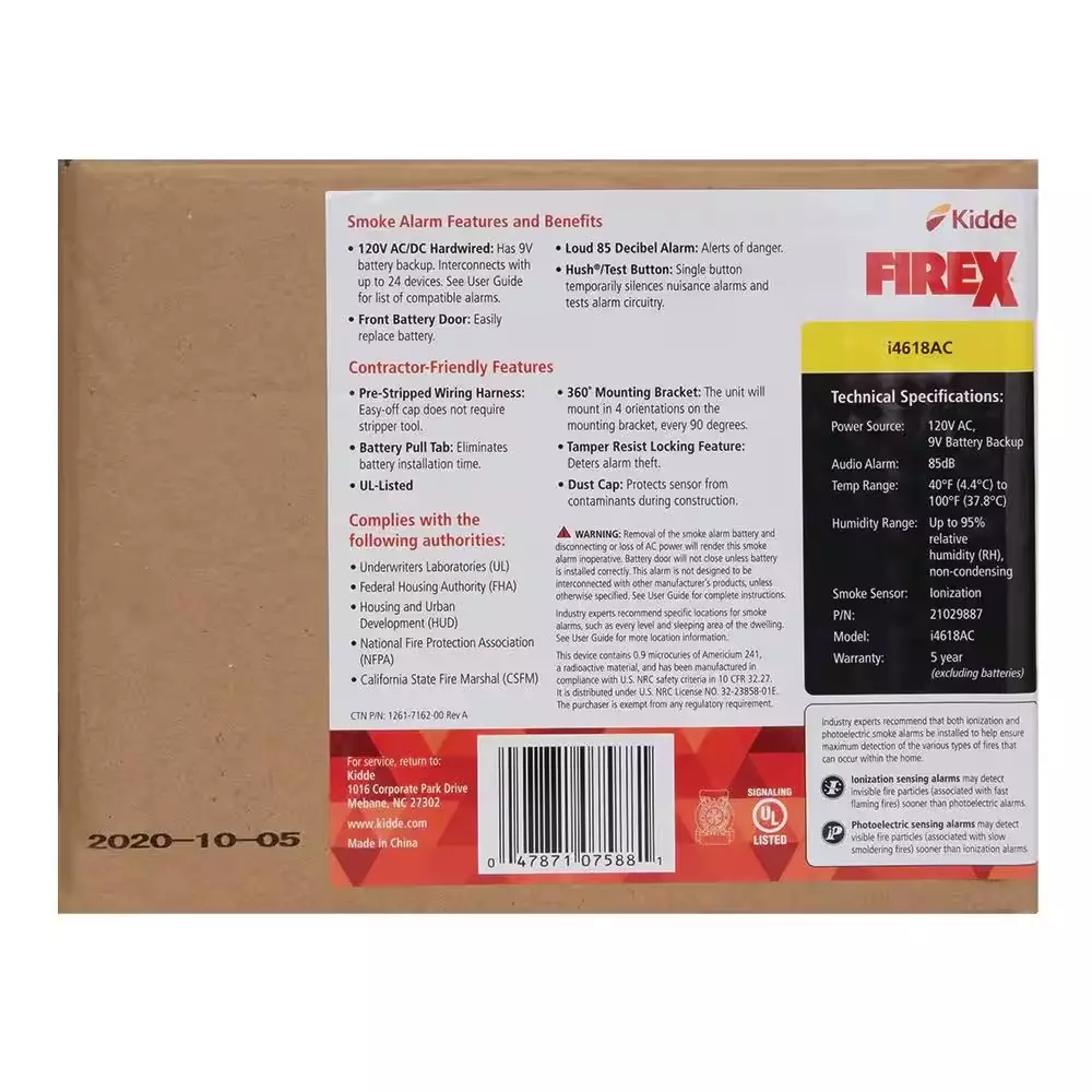 Kidde i4618 4-Pack Hardwired Smoke Alarm with Ionization Sensor, 120V AC, 9V Battery Backup - Image 5