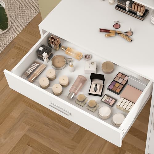 Makeup Vanity Desk with Mirror, 10 Lights, 5 Drawers, 3 Storage Shelves, 3 Color Modes & Adjustable Brightness Dressing Table, 35.4?? Desk, Black - Image 17