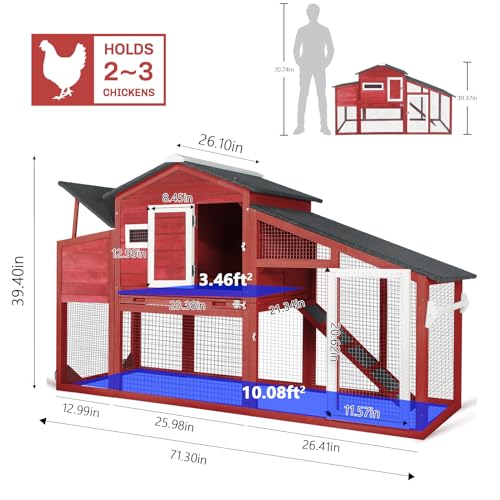 Chicken Coop and Run, Two Story Rabbit Hutch Indoor Outdoor, Wooden Hen House with Nesting Box Rabbit Cage, Ramp, Deep No Leak Pull Out Tray, for Chick, Bunny(Black) - Image 3