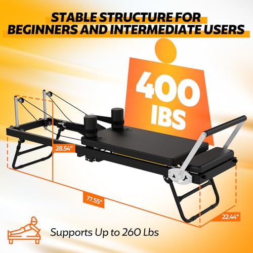 Foldable Pilates Reformer for Home Use, Portable Pilates Machine Reformer with Adjustable Resistance, Springs and Cords, Compact, Lightweight, Perfect for Home Gym, Maximum Load 400 LBS - Image 4