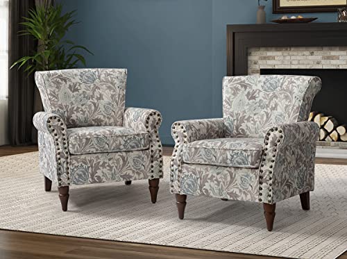 HULALA HOME Modern Wingback Accent Chair with Wood Legs & Removable Cushion, Comfy Upholstered Armchair with Nailhead Trim, Floral Pattern Single Sofa Chair for Living Room Bedroom, Blue - Image 60