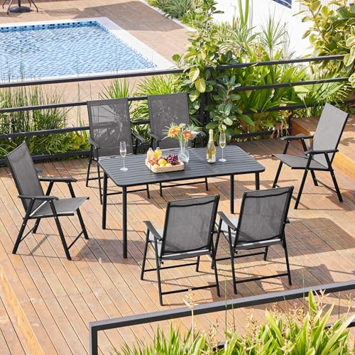 Yaheetech Patio Dining Chairs Set of 4 with Armrests, Outdoor Folding Chairs with Metal Frame and Backrest for Lawn, Garden, Yard and Poolside, Black - Image 23