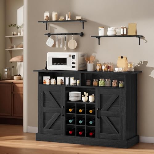 YITAHOME Buffet Cabinet, 47 Farmhouse Coffee Bar with Power Outlet, Floating Shelves, Multi-Functional Storage Sideboard Cabinet for Kitchen and Living Room (Rustic Brown) - Image 21