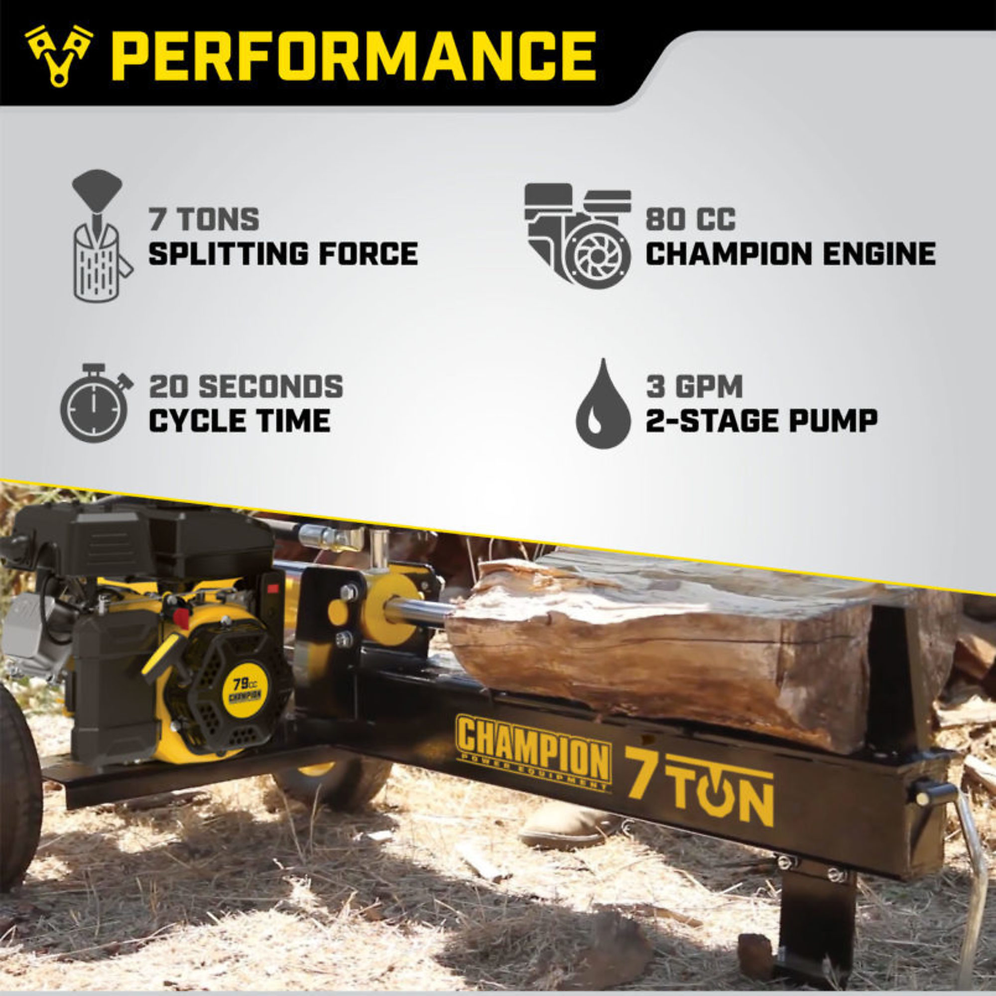 Champion Power Equipment, 7 Ton Log Splitter, Ram Force 7 Tons, Max. Log Diameter 14 in, Max. Log Length 19 in, Model# 90720 - Image 5
