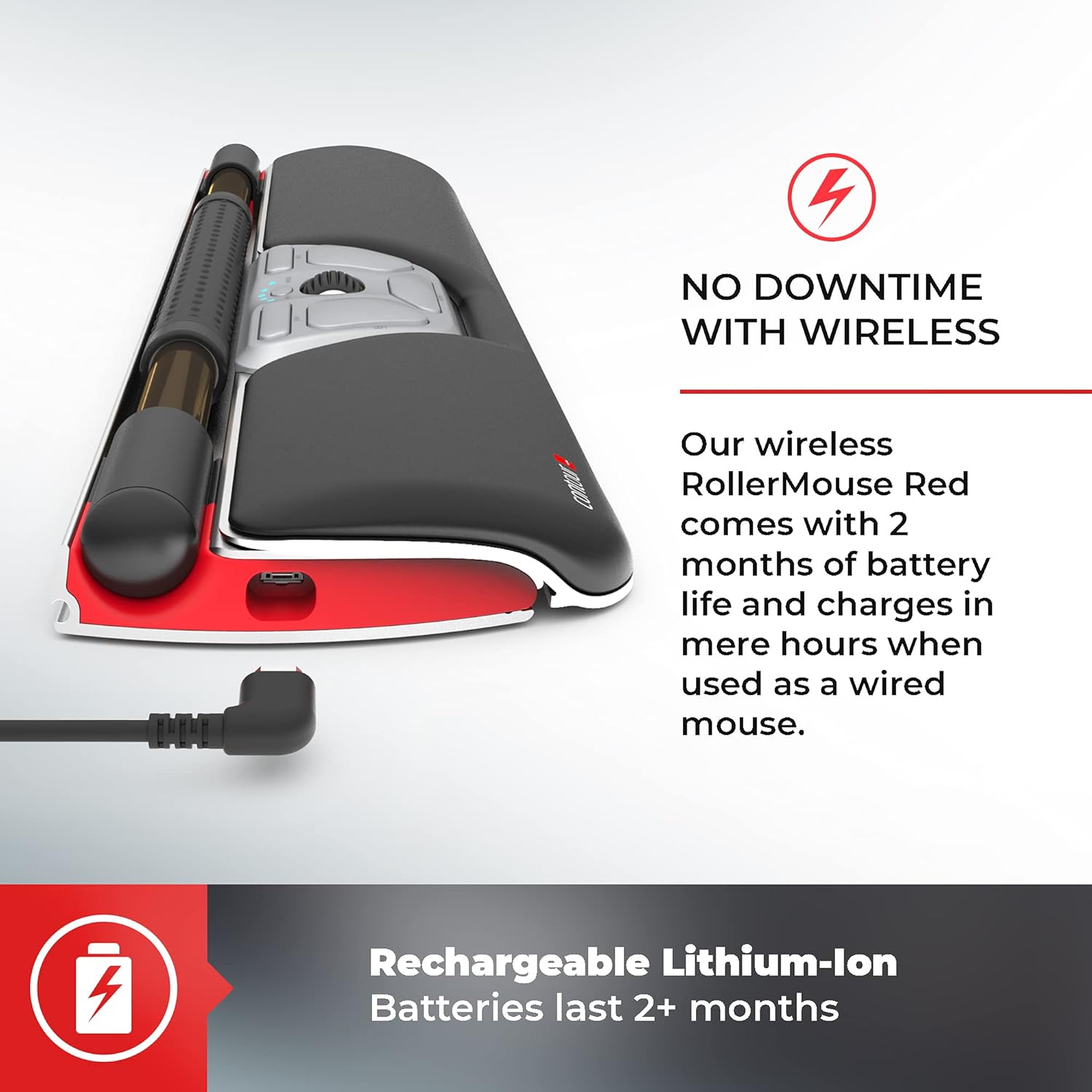 Contour Design RollerMouse Red Wireless – Wireless Ergonomic Mouse for Laptop and Desktop Computer Use – 2.4 GHz Ambidextrous Computer Mouse – Mac & PC Compatible - Image 5