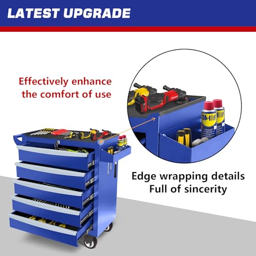 Rolling Tool Chest, Metal Tool Box with 5 Drawers, Lockable Garage Storage Cabinets Sliding Tool Drawer Cart on Wheels Toolbox Organization Workbench for Workshop Warehouse Repair Shop - Image 20