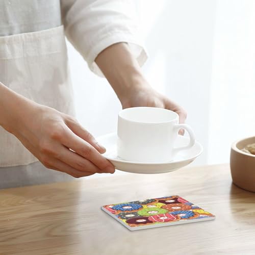 Donuts Square Coasters for Drinks 4 Packs, Absorbent Heat-Resistant Ceramic Stone Coaster Desktop Protector with Cork Base for Kitchen Bar Home Decor, 3.9 Inch - Image 7