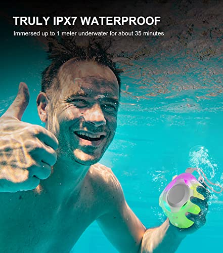 Waterproof Bluetooth Speaker IPX7, Shower Speaker with Dynamic Lights, TWS Mode, Loud Stereo Sound, Robust Bass, Portable Wireless Speaker with 24H Playtime for Kayak, Beach/Trip/Gifts for Unisex - Image 4