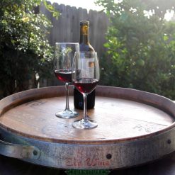 Lazy Susan from Reclaimed Wine Barrel ?C Oak Tray with Steel Rim & Handles ?C Rustic Charcuterie Board