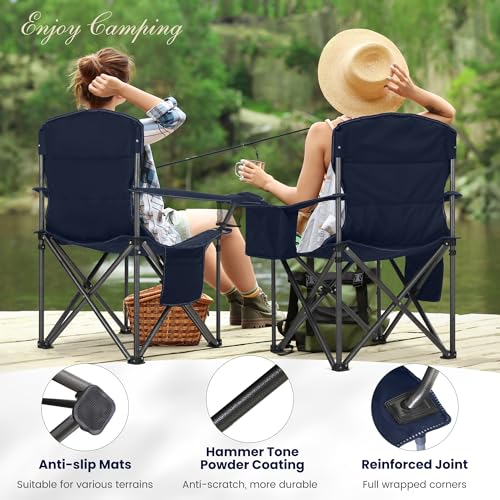 Camping Folding Chair, Heavy Duty Oversized Portable Outdoor Chair, Foldable Camp Chair with Cup Holder and Cooler Bag Support 450 LBS, Green?? - Image 3