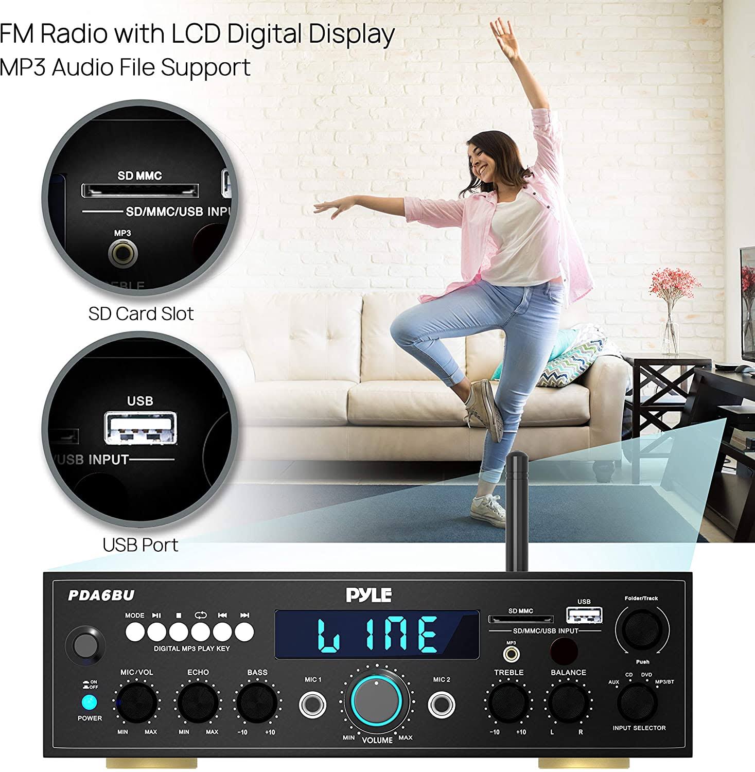 Pyle PDA6BU.5 Bluetooth Stereo Amplifier Receiver - Image 5