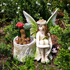 Alternative view of Fairy Planter Flower Pots, Girl Succulent Plant Pot Garden Figurine Outdoor for Patio Lawn Yard Decoration, Hand Painted Resin Figurines, 11.2 inch H