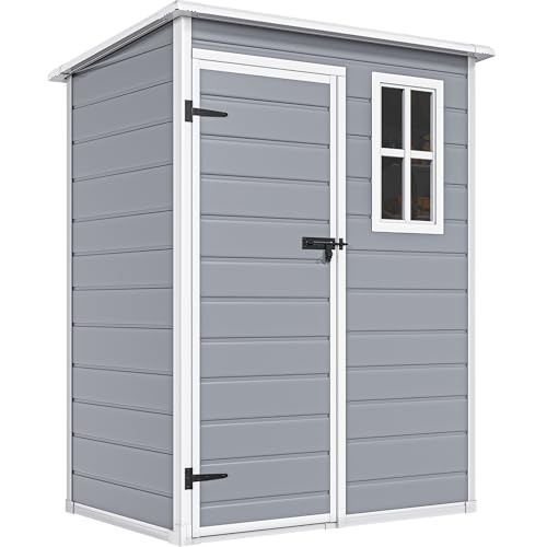 DWVO 5x3ft Resin Outdoor Storage Shed with Floor, Waterproof Lockable Storage Shed with Window, Plastic Outside Tool Storage for Garden, Backyard, Patio, Lawn, Gray - Image 34