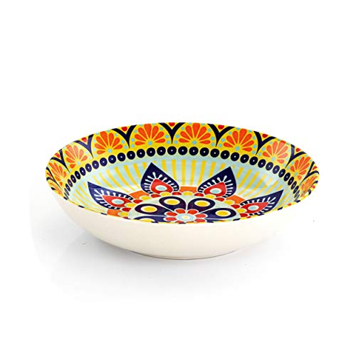 Elama Multicolored Round Stoneware Mandala Pattern Dinnerware Set, 16 Piece, Green - Image 5