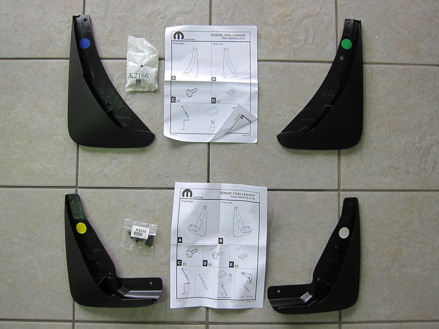 Mopar Dodge Challenger Splash Guards (DS&PS) (F&R) (4) OEM