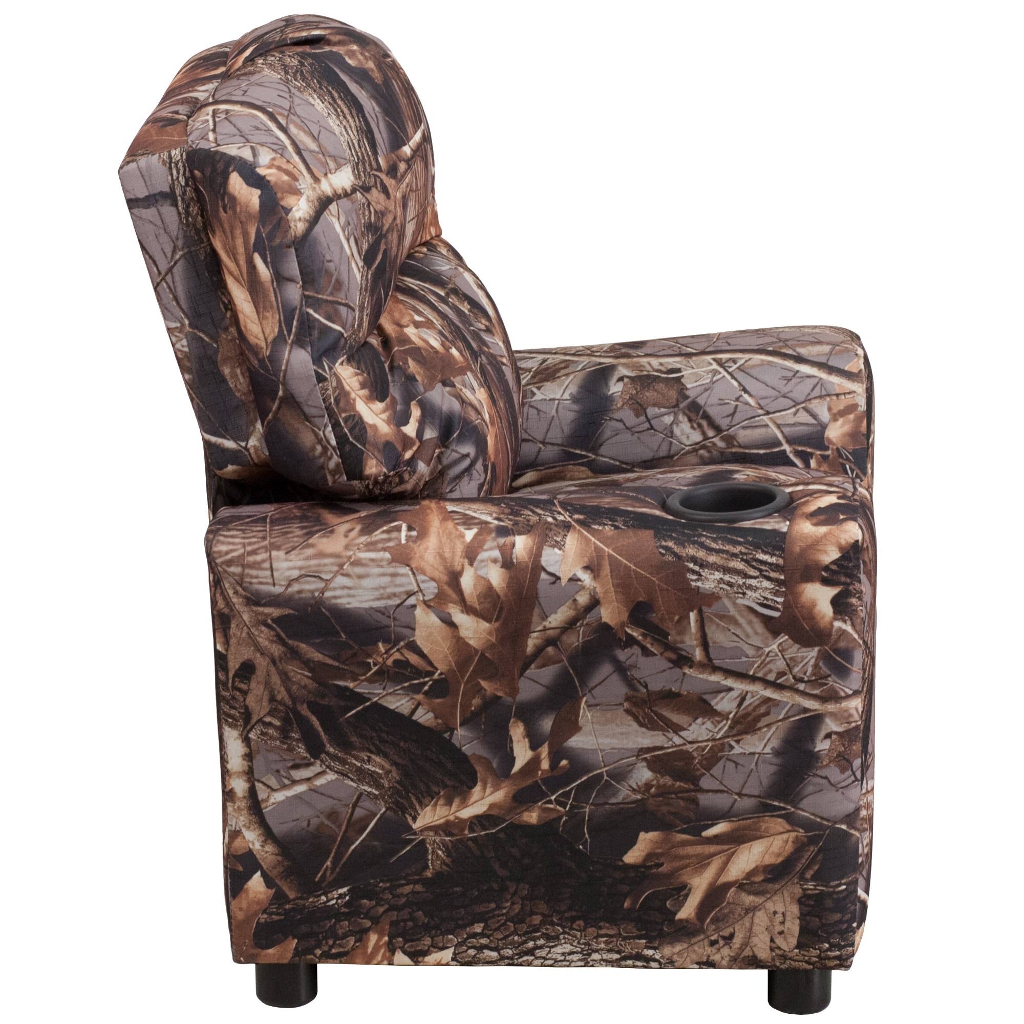Emma and Oliver Camouflaged Fabric Kids Recliner with Cup Holder - Image 2