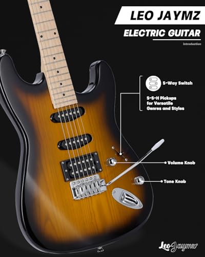 Leo Jaymz 39 Full Size ST Style Electric Guitar Starter Kit with SSH Pickup, 5W Portable Amp, Tuner, Gig Bag, Strap & Accessories (Violet Ocean) - Image 107