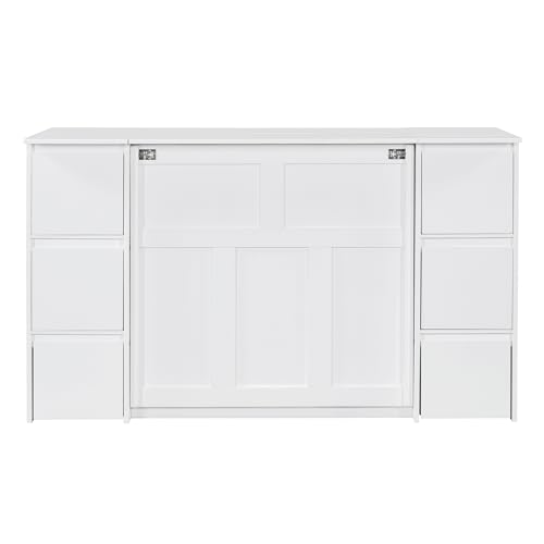 Twin Size Murphy Beds with Charging Station and Storage Drawers, Wood Cabinet Bed Frame, Wall Bed with Outlet & USB Ports for Home Office Studio, White - Image 15