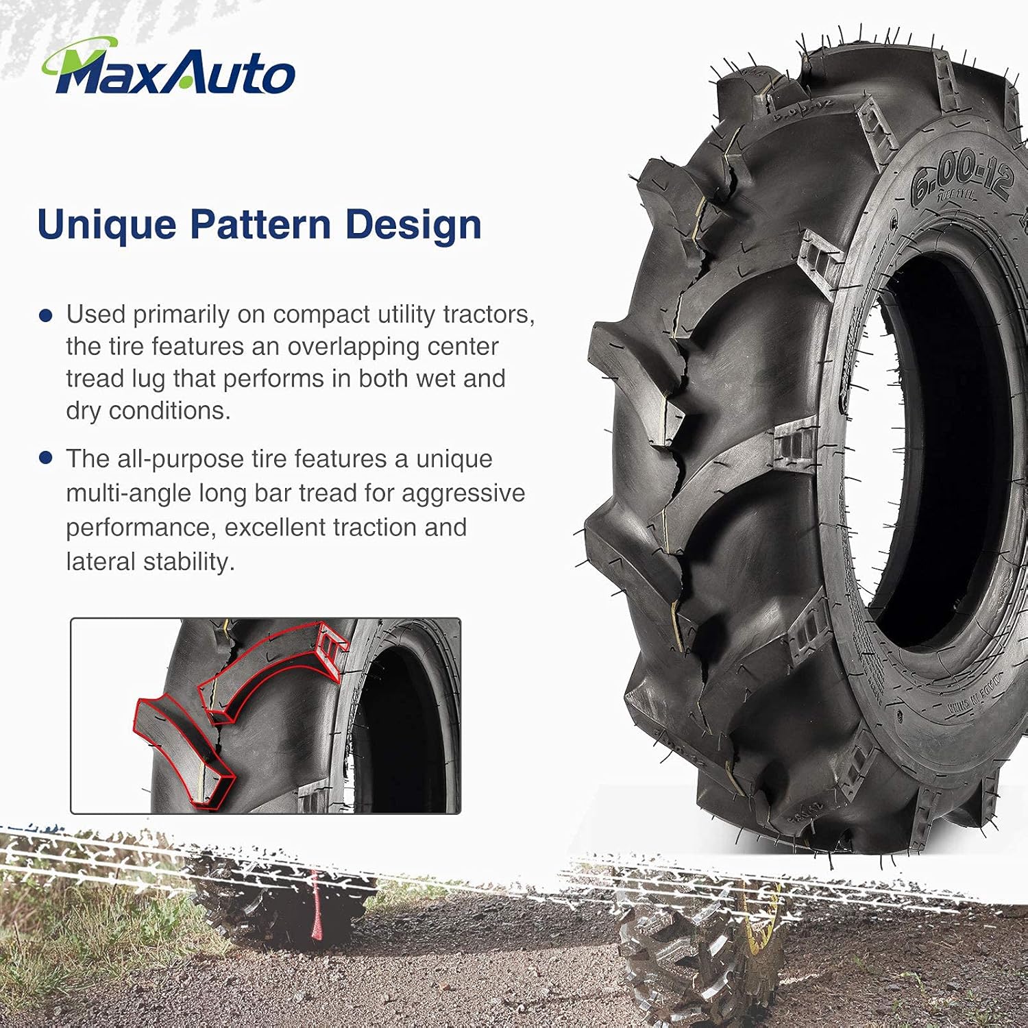 MaxAuto Farm Tractor Tire 6.00-12 Replace Kubota 7100 Series H167,2Pcs - Image 5
