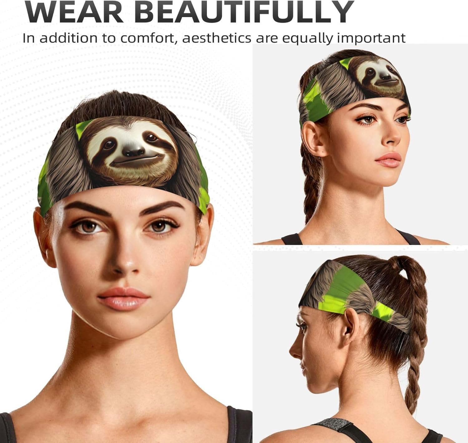 Elastic Exercise Headband for Men & Women Moisture Wicking Athletic for Running, Gym, Working Out Cute Sloth Pattern - Image 5