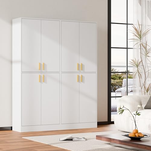 Cozy Castle Kitchen Pantry Cabinet, 71 Tall Wood Storage Cabinet with Doors and Shelves 4 Doors Freestanding Cupboard Utility Hutch for Dining Room Living Room Bathroom Furniture, Gray - Image 12