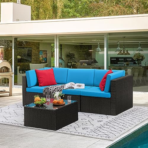 Devoko Patio Furniture Sets 6 Pieces Outdoor Sectional Rattan Sofa Manual Weaving Wicker Patio Conversation Set with Glass Table and Cushion (Beige) - Image 16