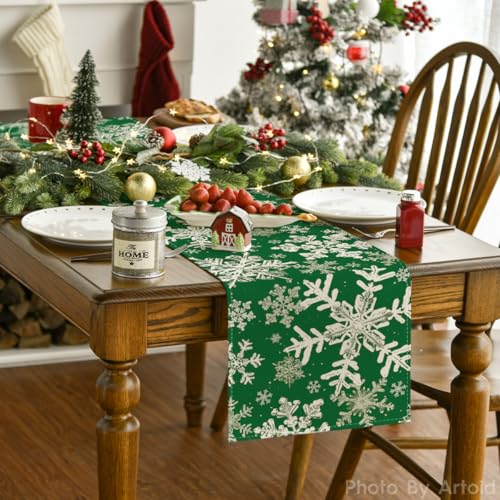 Artoid Mode Navy Blue Snowflakes Christmas Table Runner, Seasonal Winter Holiday Kitchen Dining Table Decoration for Home Party Decor 13×72 Inch - Image 8