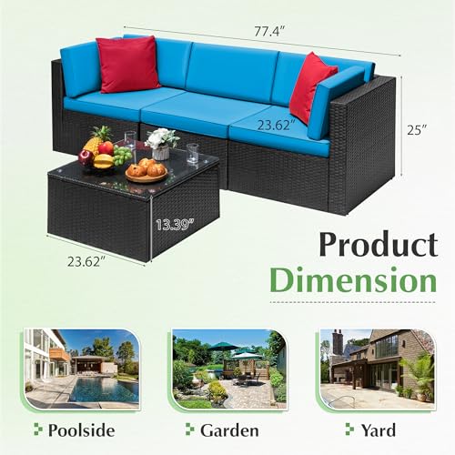 Devoko Patio Furniture Sets 6 Pieces Outdoor Sectional Rattan Sofa Manual Weaving Wicker Patio Conversation Set with Glass Table and Cushion (Beige) - Image 13