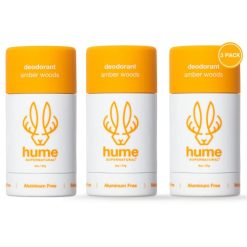 Hume Supernatural Aluminum Free Deodorant for Women & Men – Safe for Sensitive Skin – Probiotic, Plant-Based, Baking Soda Free, Aloe, & Cactus Flower, Anti Sweat, Stain & Odor – Amber Woods, 3-Pack