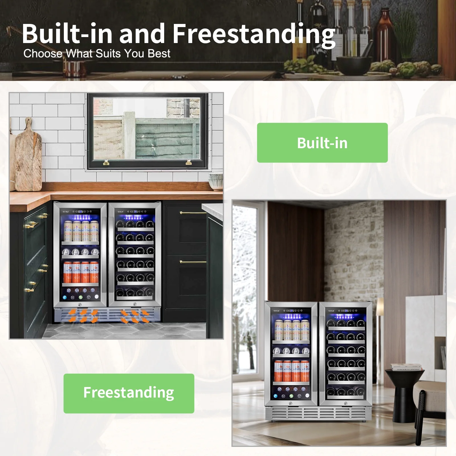 Tittla 30 Inch Wine Fridge, Dual Zone Wine and Beverage Refrigerator with 33 Bottle and 80 Can Wine Cooler Under Counter Freestanding - Image 5