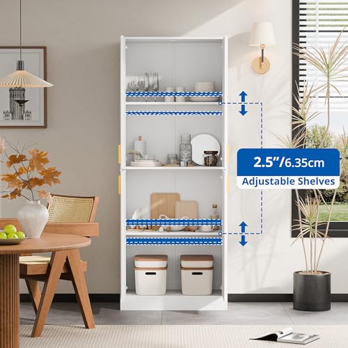 Cozy Castle Kitchen Pantry Cabinet, 71 Tall Wood Storage Cabinet with Doors and Shelves 4 Doors Freestanding Cupboard Utility Hutch for Dining Room Living Room Bathroom Furniture, Gray - Image 8