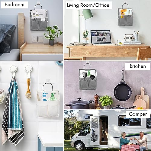 3pcs Small Wall Hanging Organizer Bag, Linen Fabric Door Hanging Storage Basket with Pockets, Waterproof Bin for Kitchen, Bedroom, Office, RV Camper (White) - Image 2