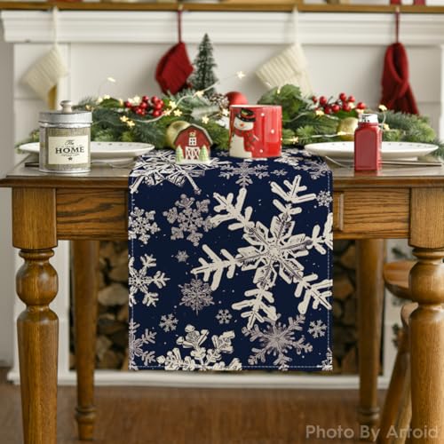 Artoid Mode Navy Blue Snowflakes Christmas Table Runner, Seasonal Winter Holiday Kitchen Dining Table Decoration for Home Party Decor 13×72 Inch - Image 31