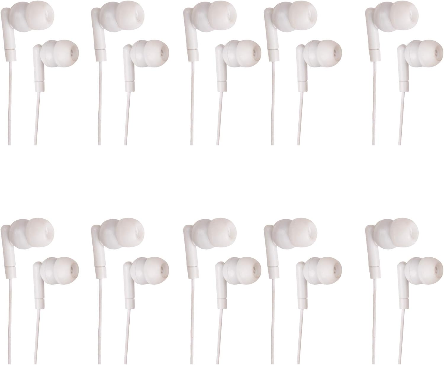 JustJamz Pearl Basic White Headphones 3.5mm Disposable Earphones Bulk Earbuds for Kids and Adults 50 Pack Pack of 2