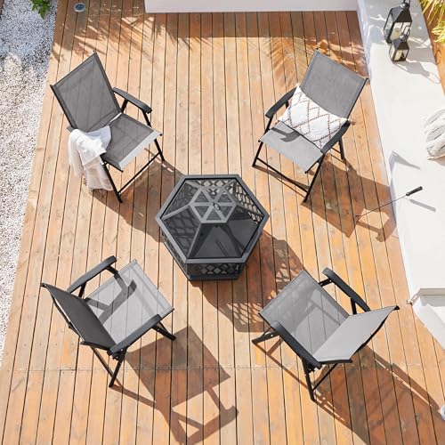 Yaheetech Patio Dining Chairs Set of 4 with Armrests, Outdoor Folding Chairs with Metal Frame and Backrest for Lawn, Garden, Yard and Poolside, Black - Image 33