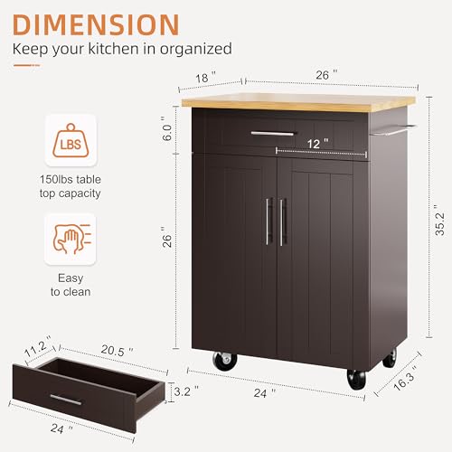 Shintenchi Kitchen Island Cart with Storage,Rolling Side Table on Wheels with Large Worktop, Cabinet,Towel Rack and Drawers for Kitchen,Dinning Room, White - Image 60