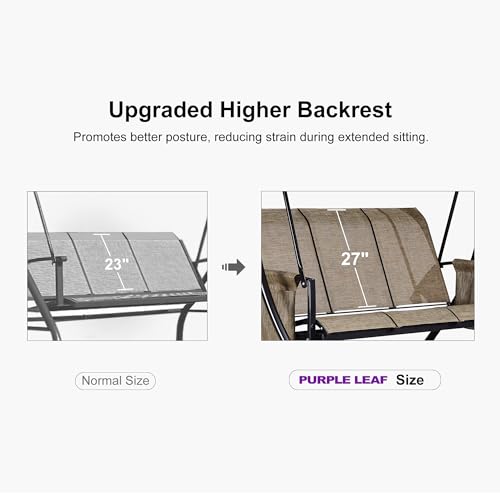 PURPLE LEAF 3-Seat Deluxe Outdoor Patio Porch Swing with Weather Resistant Steel Frame, Adjustable Tilt Canopy, Beige - Image 13