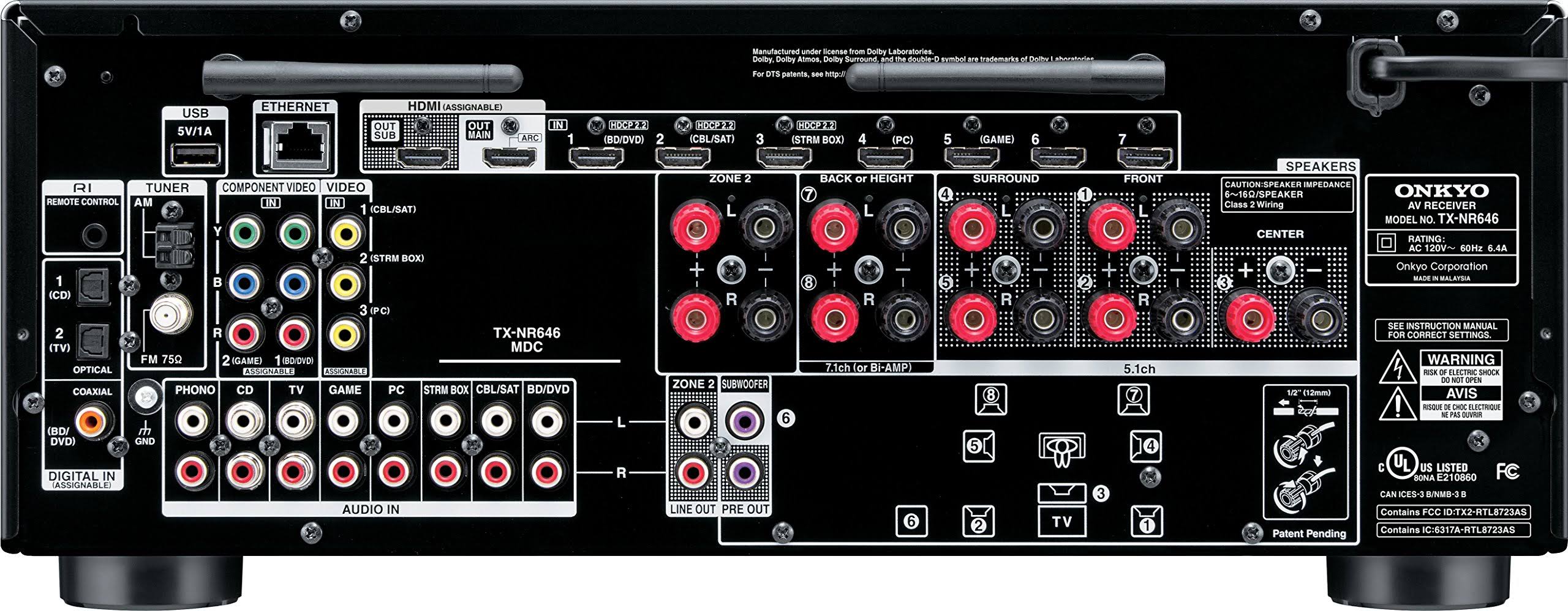 Onkyo TX NR646 7.2 Channel AV Network Receiver – Black - Image 2