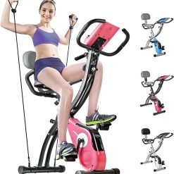 Alternative view of SALEMFIT Folding Stationary Bike, Magnetic Upright Bike Indoor Workout Exercise Cycle Bike with Front & Back Arm Resistance Bands LCD Monitor Pulse Sensor Phone Holder Backrest, For ?Home Workout Total Body Gym