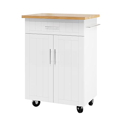 Shintenchi Kitchen Island Cart with Storage,Rolling Side Table on Wheels with Large Worktop, Cabinet,Towel Rack and Drawers for Kitchen,Dinning Room, White - Image 9