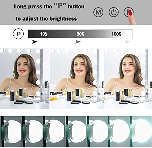 Zdorzi 31.5x 23.6 Vanity Mirror Makeup Mirror with Lights,Large Hollywood Lighted Vanity Mirror with 18 Dimmable LED Bulbs,3 Color Modes,Touch Control for Dressing Room & Bedroom,Wall-Mounted,White - Image 3