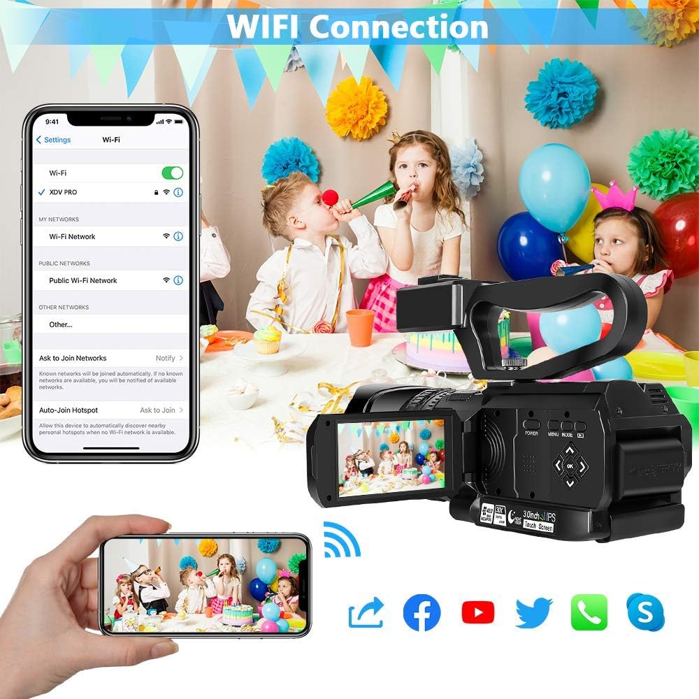 Video Camera 4K HD Auto Focus Camcorder 48MP 60FPS 30X Digital Zoom Camera for YouTube LED Function 4500mAh Battery with Handheld Stabilizer, Remote Control,Microphone and 64G SD Card - Image 5