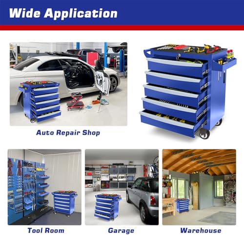 Rolling Tool Chest, Metal Tool Box with 5 Drawers, Lockable Garage Storage Cabinets Sliding Tool Drawer Cart on Wheels Toolbox Organization Workbench for Workshop Warehouse Repair Shop - Image 22
