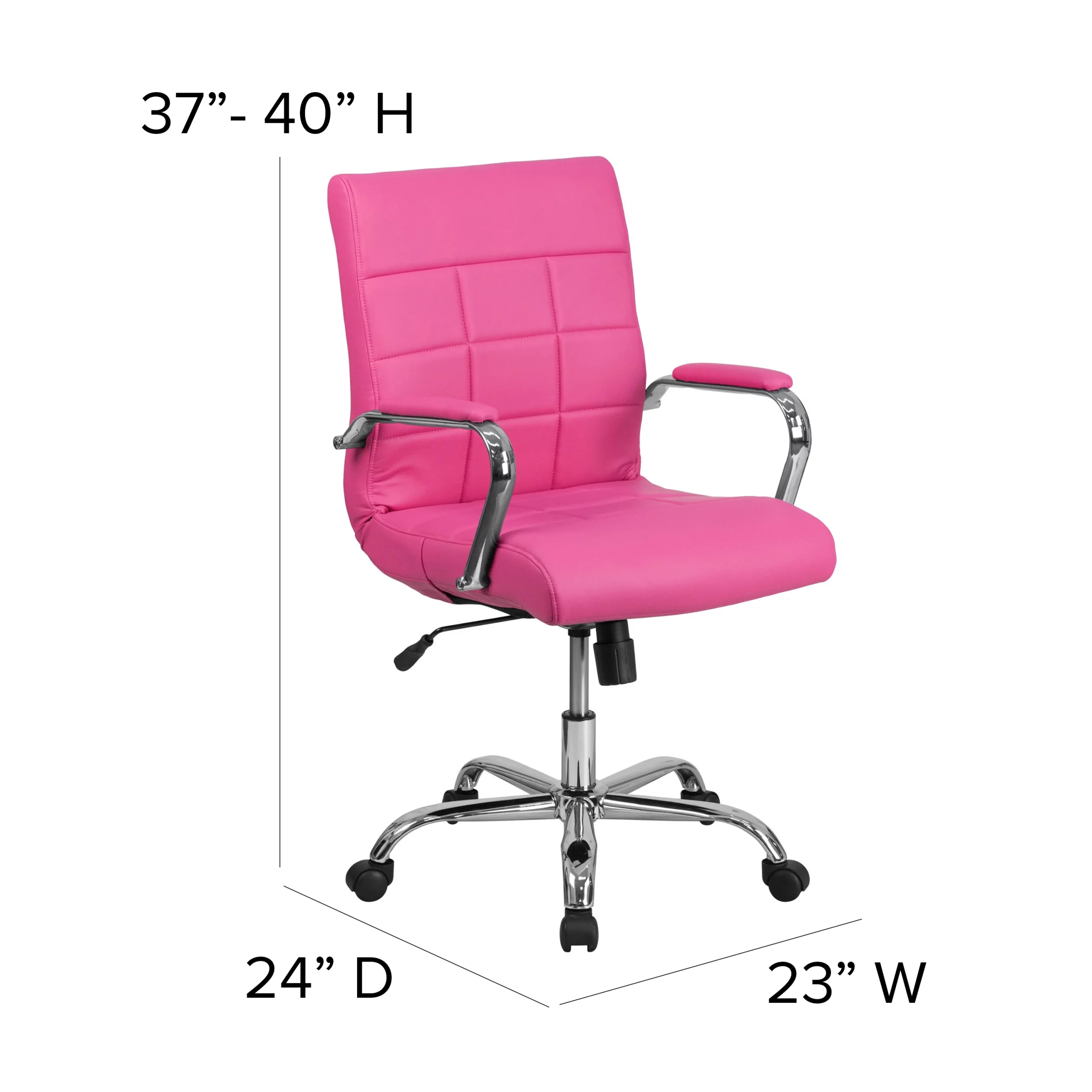 Emma + Oliver Mid-Back Pink Vinyl Executive Swivel Office Chair with Chrome Base and Arms - Image 7