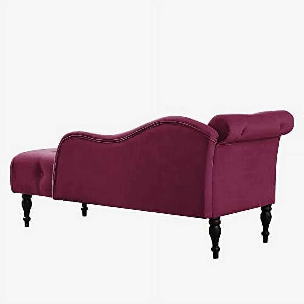 TJUNBOLIFE Velvet Chaise Lounge Indoor 60u201D Tufted Upholstered Lounge Chair with Pillow & Rolled Arm Nailhead Trim for Bedroom Living Room Office Grey - Image 6
