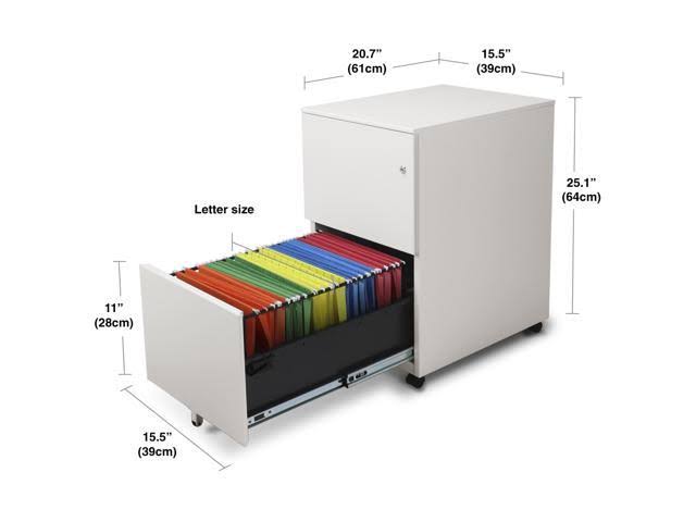 Aurora FC-102WT Modern Soho Design 2-Drawer Metal Mobile File Cabinet with Lock Key/ Fully Assembled, White - Image 3