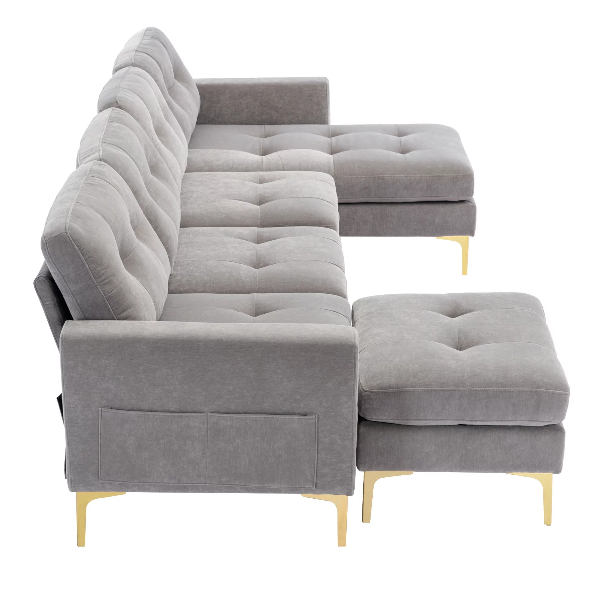 Soges U-Shaped Sectional Sofa with Ottoman, Convertible Couch for Living Room, 5 Seater Sofa, Gray, 110×54 - Image 4