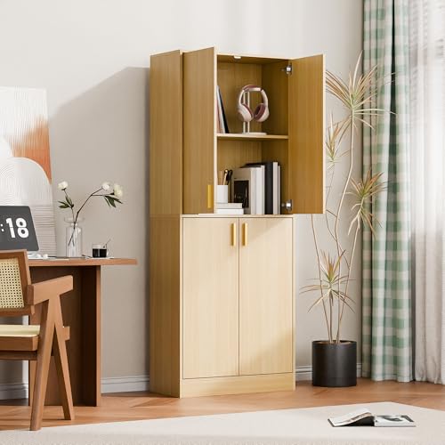 Cozy Castle Kitchen Pantry Cabinet, 71 Tall Wood Storage Cabinet with Doors and Shelves 4 Doors Freestanding Cupboard Utility Hutch for Dining Room Living Room Bathroom Furniture, Gray - Image 16